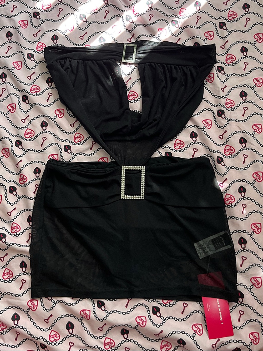 Black Rhinestone-Buckle Fully Body Set